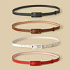 Chic skinny faux leather belt for women in vibrant red, perfect for adding style to dresses and casual outfits.