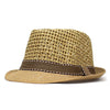 Classic straw fedora hat for men in natural color, perfect for summer sun protection.