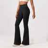 Detail shot of breathable fabric on high-waist wide-leg yoga pants.