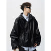 Men's Classic PU Leather Motorcycle Jacket with ribbed cuffs, zipper closure, and warm polyester lining for winter style.