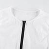 Front zipper bodysuit in stretchy comfortable knit fabric