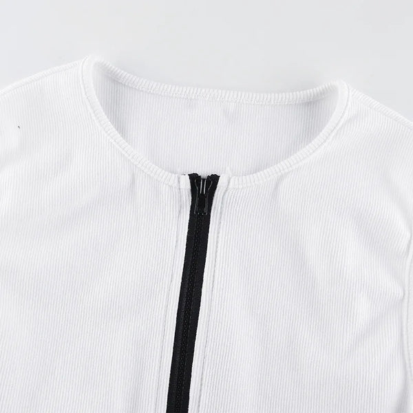 Front zipper bodysuit in stretchy comfortable knit fabric