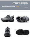 Anti-smash boots showing rotating button closure and steel toe cap safety features