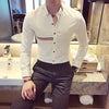 Elegant Men's Slim-Fit Dress Shirt in solid color, perfect for spring, featuring a turn-down collar and long sleeves.