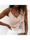 Chic Summer V-Neck Ruffle Blouse for women, sleeveless, backless, lightweight chiffon, perfect for casual or office wear.