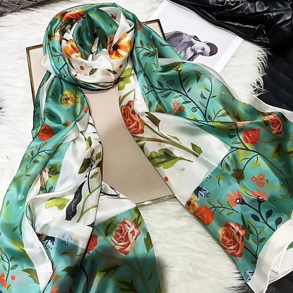 Detail shot of the soft drape of Autumn Whisper silk scarf, highlighting its lightweight feel.