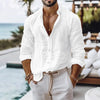 Men's breathable cotton linen shirt in solid color with classic collar and relaxed fit for warm weather comfort