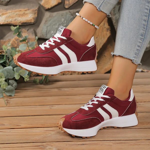 Women's white sneakers with breathable patchwork textile upper