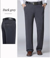 Lightweight summer business pants with flat-front design and button closure