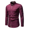 Classic men's white long sleeve polo shirt with stand collar, single-breasted closure, perfect for smart casual occasions.