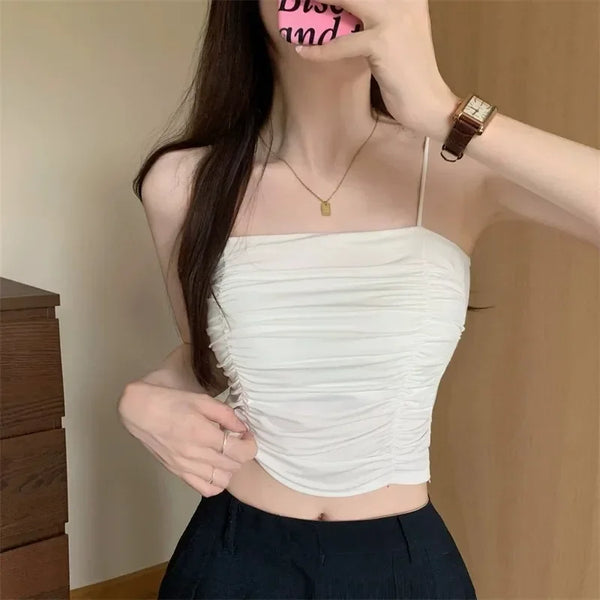 White high stretch camisole with padded design and adjustable suspenders