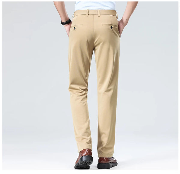 Versatile polyester-elastane pants transitioning seamlessly between settings