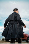 Men's Casual Trench Coat in Plus Sizes, single-breasted, medium length, loose fit, stylish outerwear for autumn and winter.