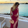 Soft summer maxi dress with unique neckline and split hem