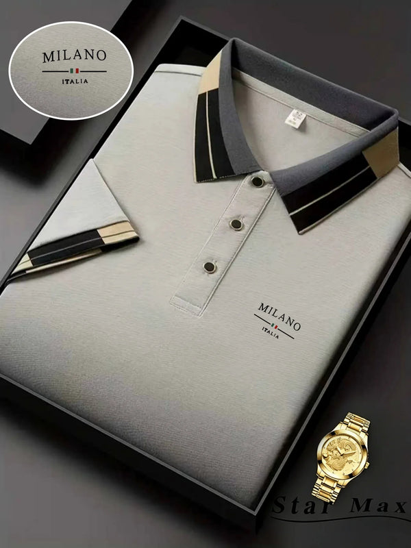 Moisture-wicking polo featuring distinguished horse logo and stylish contrast color elements