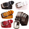 Women's Vintage Leather Belt with Pin Buckle in red, black, white, coffee, and camel for casual or formal outfits.