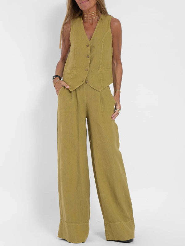Radiant Summer Suit with a stylish belt, enhancing the tailored look.