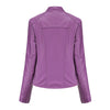 Women's slim fit PU leather motorcycle jacket in black, windproof, durable, perfect for spring and autumn rides.