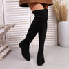 Chic over-the-knee women's winter boots with flannel upper, pointed toe, and square heel for stylish cold weather wear.