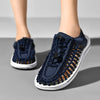 Handwoven beach footwear for men with EVA cushioned insole and elastic closure