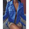Chic slim-fit biker's leather jacket for women in premium PU leather, perfect for autumn and winter fashion.