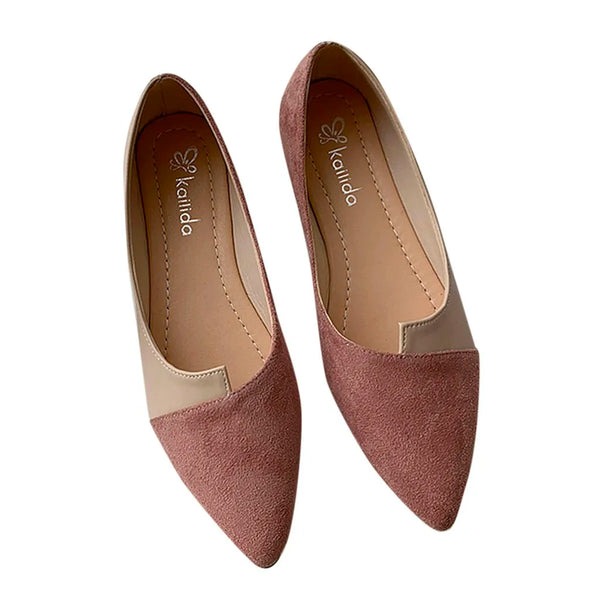 Knitted ballet flats in multiple angles showing pointed toe and slip-on design