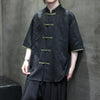 Men's Summer Beach Mandarin Collar Shirt in breathable polyester, featuring a loose fit and stylish knot button detail.