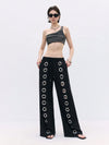 Unisex streetwear pants featuring Y2K hollow design, relaxed fit, and drawstring waist in polyester-elastane blend