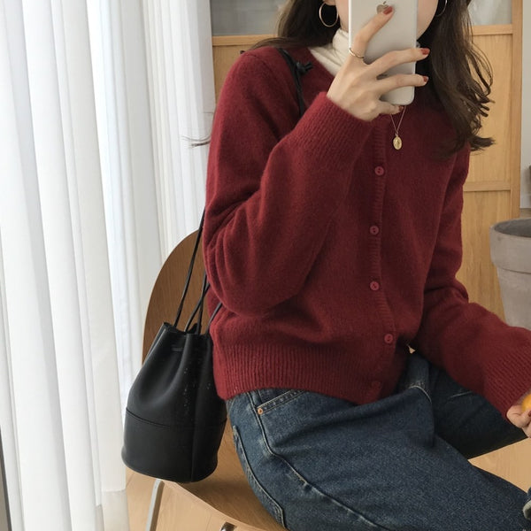 Women's Stylish Thickened Velvet Raccoon Wool Cardigan - Long Sleeve Winter Sweater
