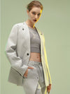 Chic Casual Double-layer Suit Pants, Unisex Polyamide Spandex Fall Fashion in Gray White, Loose Fit Youth Style Trend.
