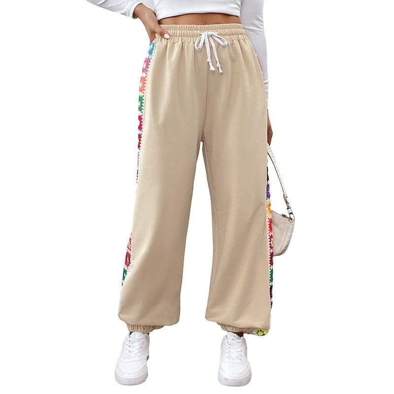 Women's Loose Color Stripes Stitching Sweatpants