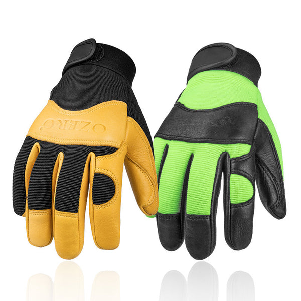 Eco-Friendly Deerskin Cycling & Fitness Gloves in Yellow and Green, Color-Matching Design - Outdoor Sports Gear