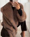 Warm & Stylish Women's Plush Polyester Coat in Deep Brown, Long Sleeves, Casual Chic Style. Japanese & Korean Fashion Inspired.