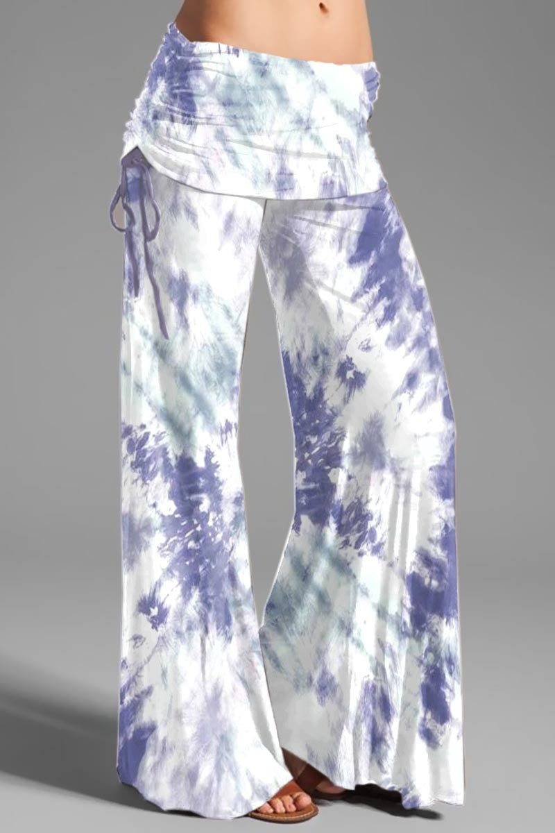 Women's Printed Casual Micro-pull Drawstring Trousers Wide-leg Pants