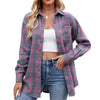 Trendy Women's Loose Plaid Shirt, Casual Style - High-quality polyester blend with striped/plaid pattern for stylish comfort.