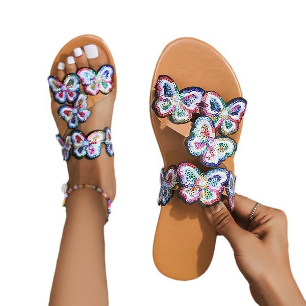 Butterfly Embossed Plus-Size Beach Sandals with Rubber Sole for Comfort & Style