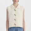 Vintage-Style Diamond-Lattice Cotton-Blend Vest - Creamy-White Women's Fashion Versatile Comfortable Stylish Woven.