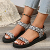 Women's Chunky Sole Leopard Print Sandals with Black Flower Design