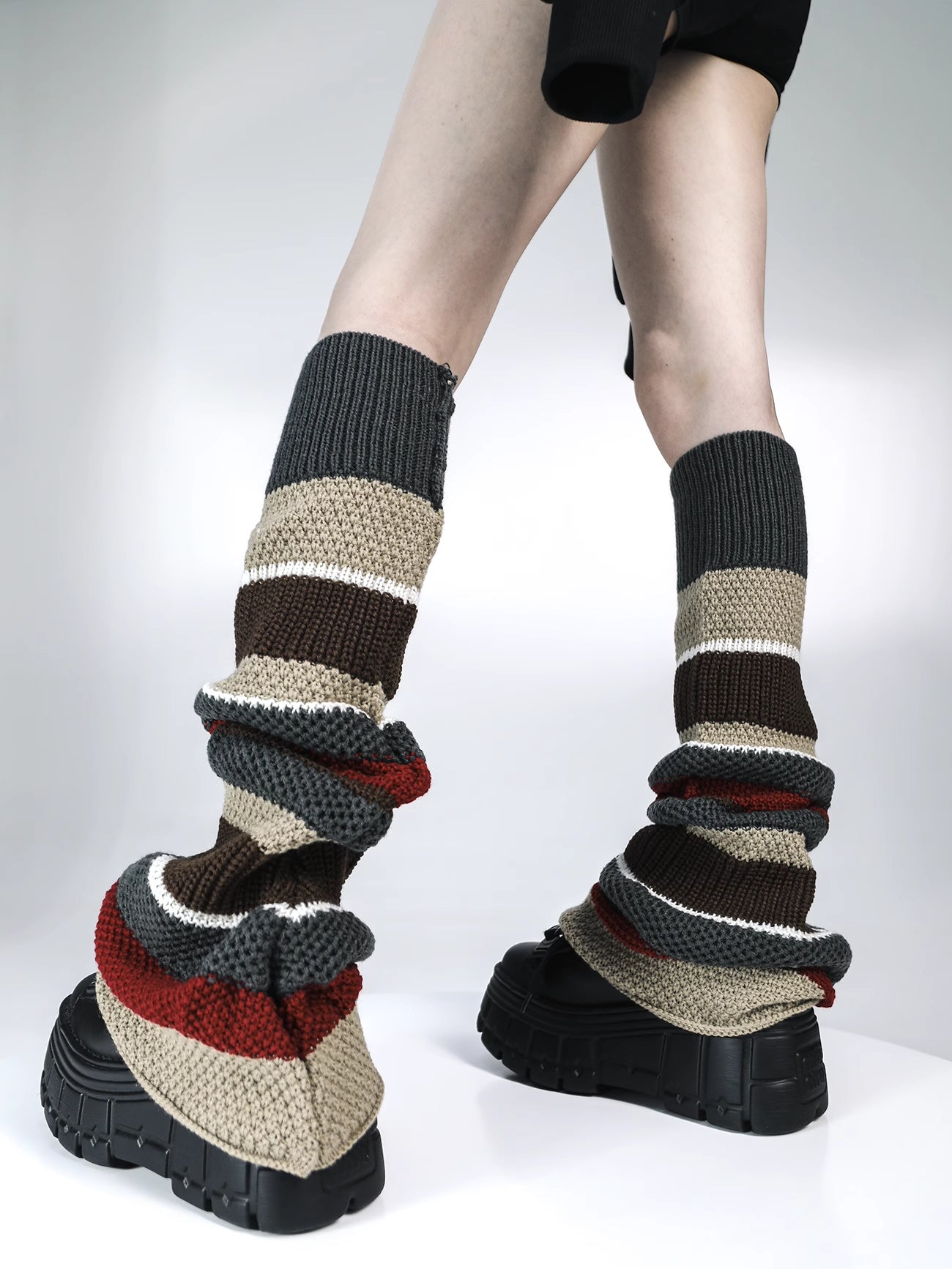 Thick Thread Knitted Striped Contrast Color Foot Sock