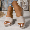 Summer Chic Women's Beige Platform Sandals with Microfiber Lining and Rubber Sole