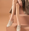 Women's French Woven Flat Toe Roman Sandals in Light Apricot - Mid-Height Heel and Comfortable Design - Rubber Sole and Sheepskin Insole