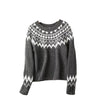 Women's Cozy Thick Knit Printed Sweater - Blue-Gray Beige - Autumn Winter Fashion Statement Piece