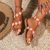 Sunflower-Embossed Plus Size Women's Slippers - Floral Pattern, Synthetic Leather, Waterproof, Flexible Style.