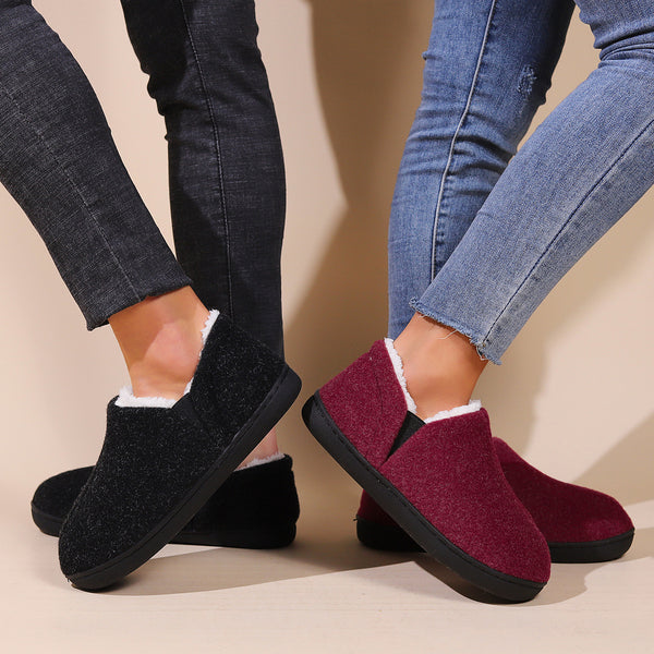 Winter Fur Collar Memory Foam Slippers in Black - Women's and Men's Indoor Comfort Shoes