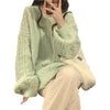 Cozy Autumn/Winter Loose Knitwear Sweater in Color-Blocking Pattern - Creamy-white, Pink, Red, Blue, Green, and Gray options - Women's Fashion