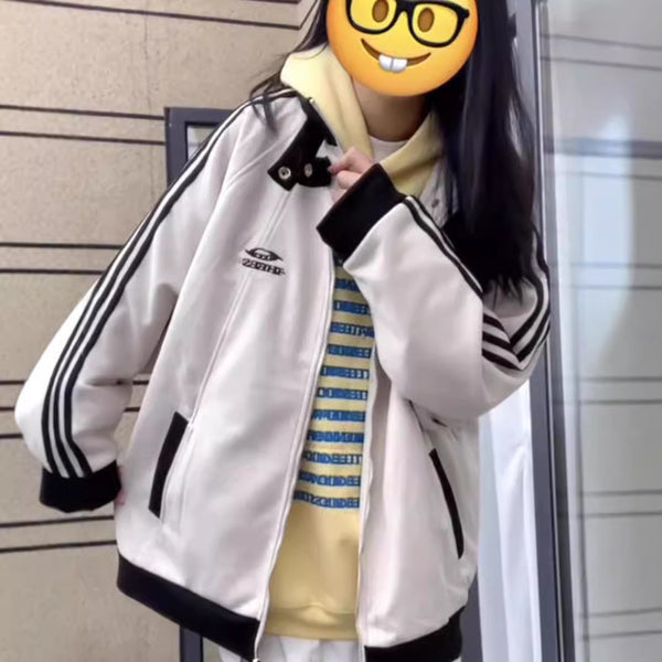 Trendy College-Style Loose Fit Baseball Jacket for Women - Design-Savvy Polyester Outerwear