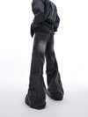 Vintage-Inspired Washed Skinny Jeans with Unique Strap Design, Black Denim Pants, Zipper Fly, Comfortable Fit.