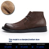 Mid-Top Men's Leather Boots, Thick Sole & Lace-up Design, Black. Comfortable & Stylish Winter Footwear for Men.