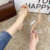 Chic Women's Apricot Crystal Sandals, PU Lining & Rubber Sole, Korean Style Statement Footwear, Mid-Heel Transparent Shoes