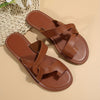 Stylish Women's Leather Sandals in Dark Brown - European & American Design. Premium PU Sole for Comfort & Style.